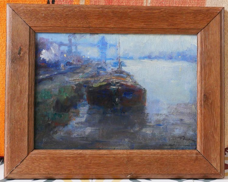 Oswald PORREAU 1877-1955 Belgien, Industrielandschaft an der Maas, Gemälde, 1918