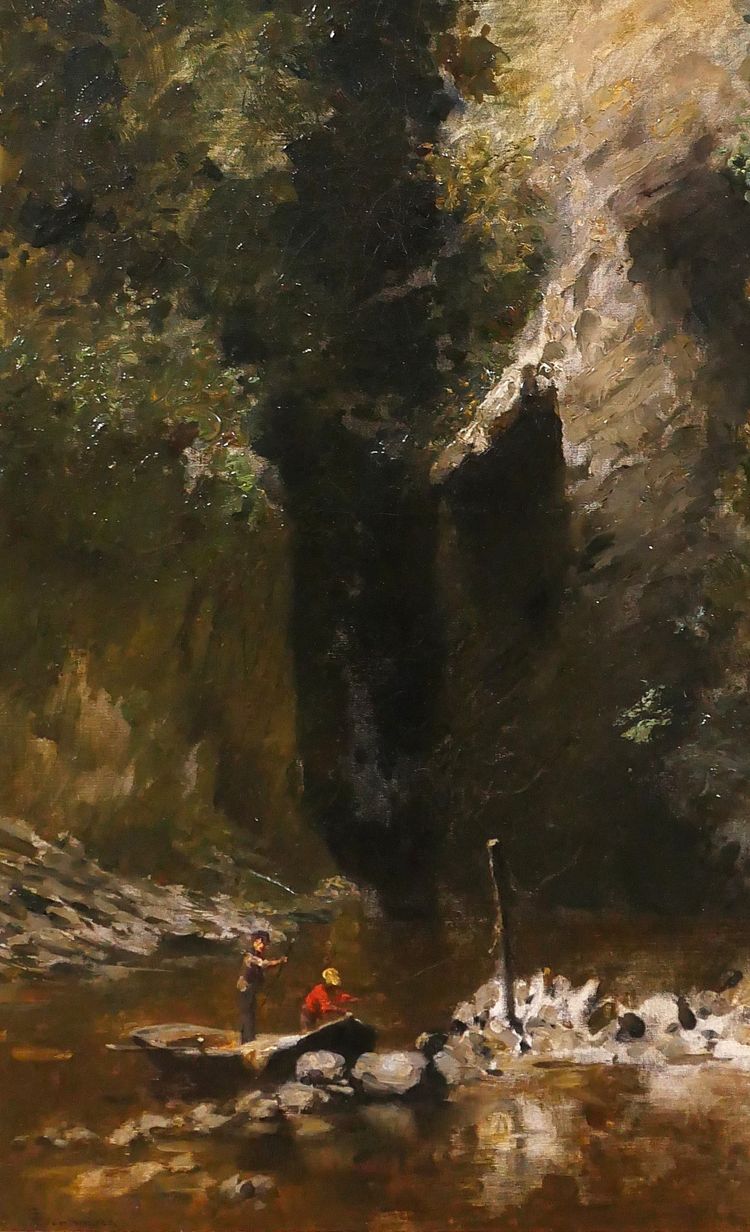 François SCHOMMER 1850-1935 Flusslandschaft mit Fischern, Gemälde, Barbizon, um 1900-10