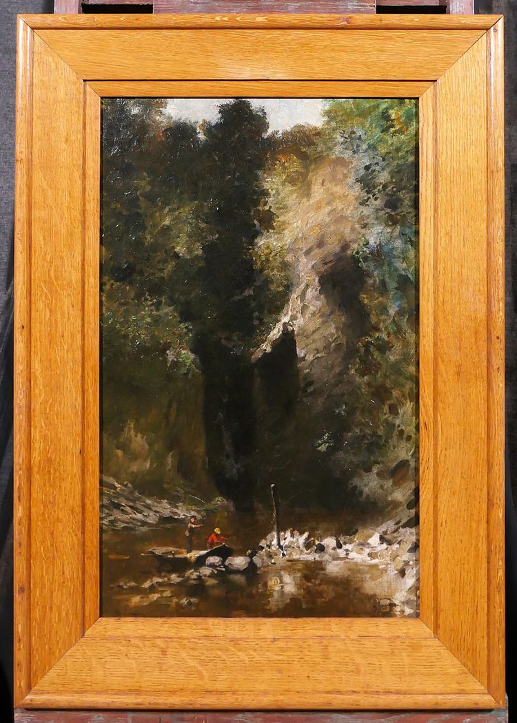 François SCHOMMER 1850-1935 Flusslandschaft mit Fischern, Gemälde, Barbizon, um 1900-10
