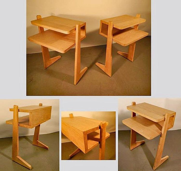 Guillerme und Chambron, 2 Nachttische aus Eiche, Votre Maison Edition, ca. 1960/1970