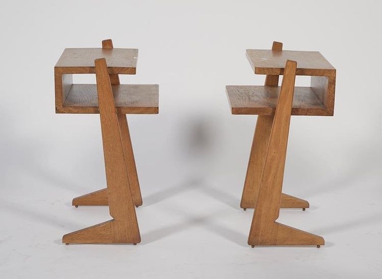 Guillerme und Chambron, 2 Nachttische aus Eiche, Votre Maison Edition, ca. 1960/1970