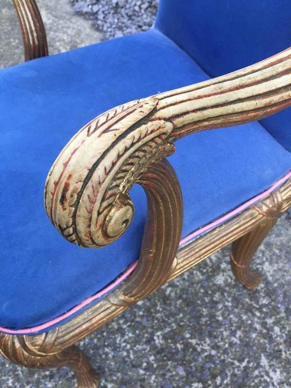 Fauteuil Néo-classique Circa 1950 ; Bois Doré Et Velours