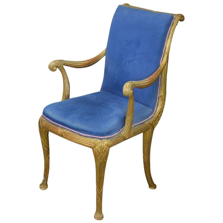 Fauteuil Néo-classique Circa 1950 ; Bois Doré Et Velours
