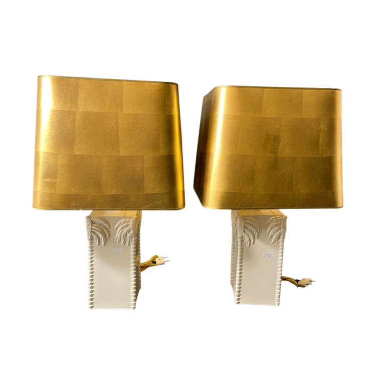 Pair Of Italian Ceramic Lamps With Palm Tree Decoration Circa 1960/1970