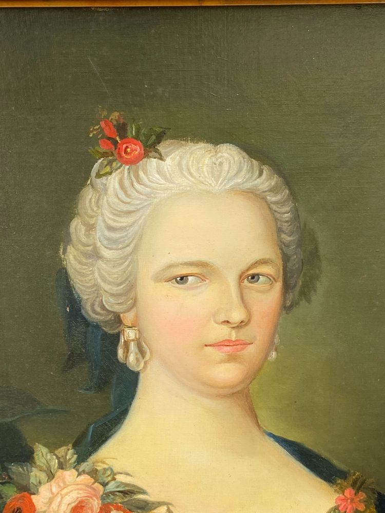 Tableau, portrait de femme ,armorié