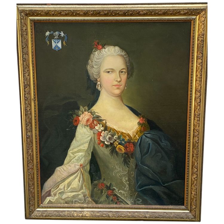 Tableau, portrait de femme ,armorié
