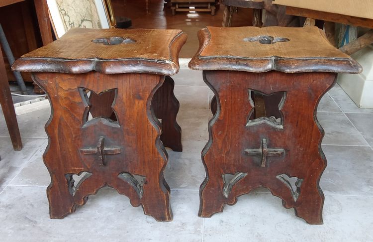 Pair of antique carved wood stools