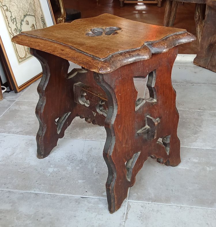 Pair of antique carved wood stools