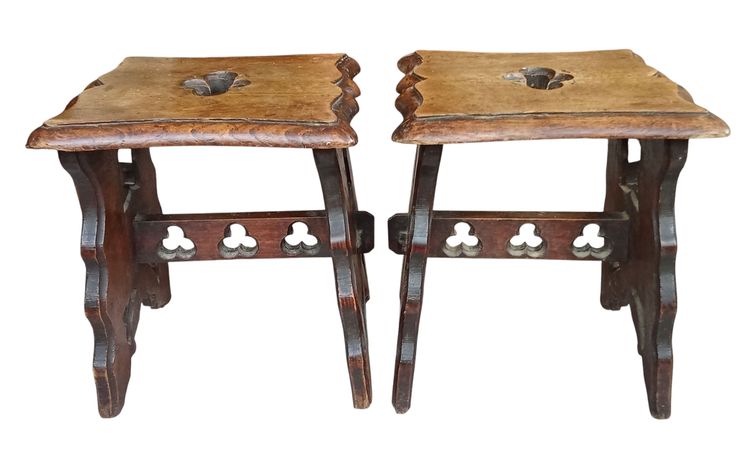 Pair of antique carved wood stools