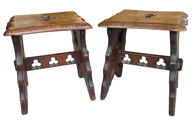 Pair of antique carved wood stools