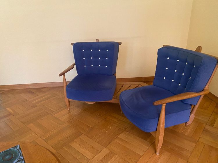 Guillerme and Chambron, "Fan" style bench, Votre Maison edition, circa 1970