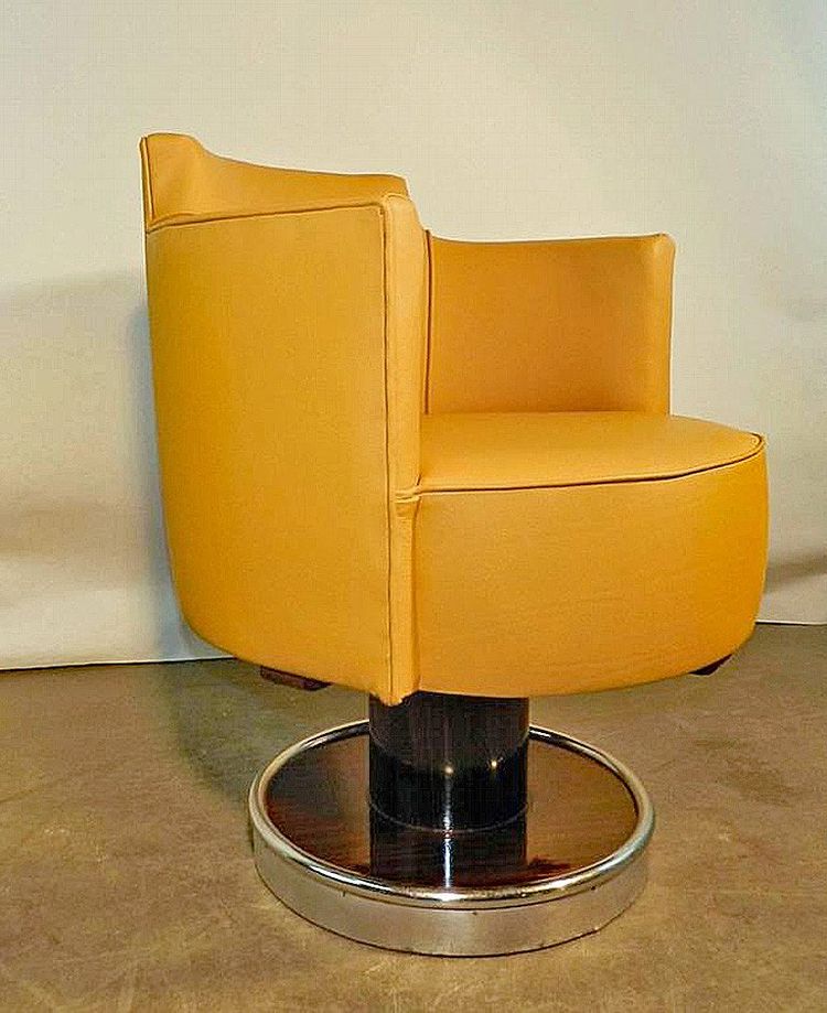 Decoene Freres , Important Fauteuil De Bureau Art Deco , Macassar Et Cuir, Restauré, Circa 1930