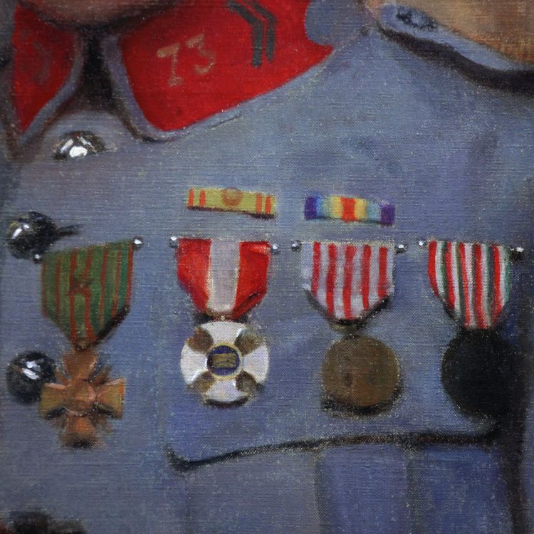 Peinture à l'huile sur toile datée de 1921, portrait militaire par Paul Leroy