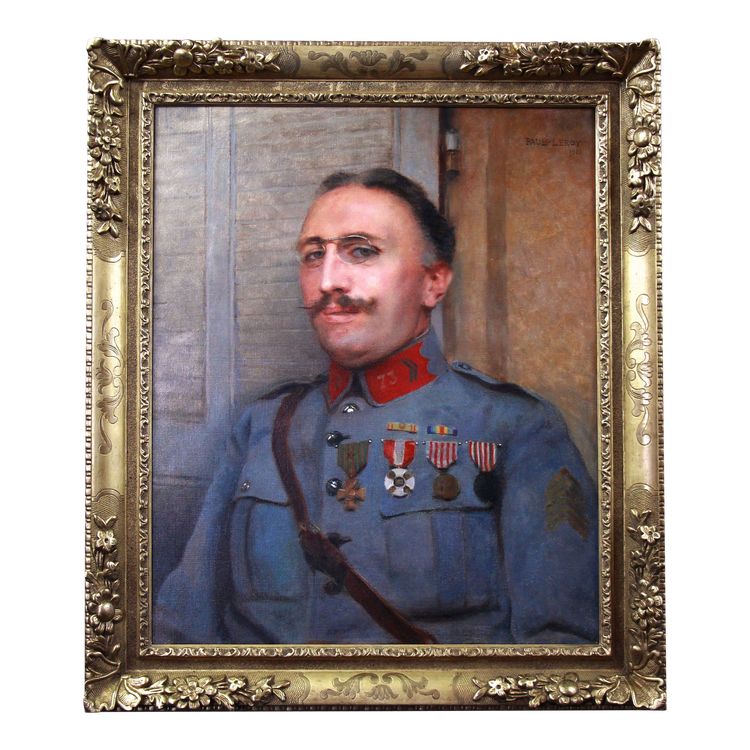 Peinture à l'huile sur toile datée de 1921, portrait militaire par Paul Leroy