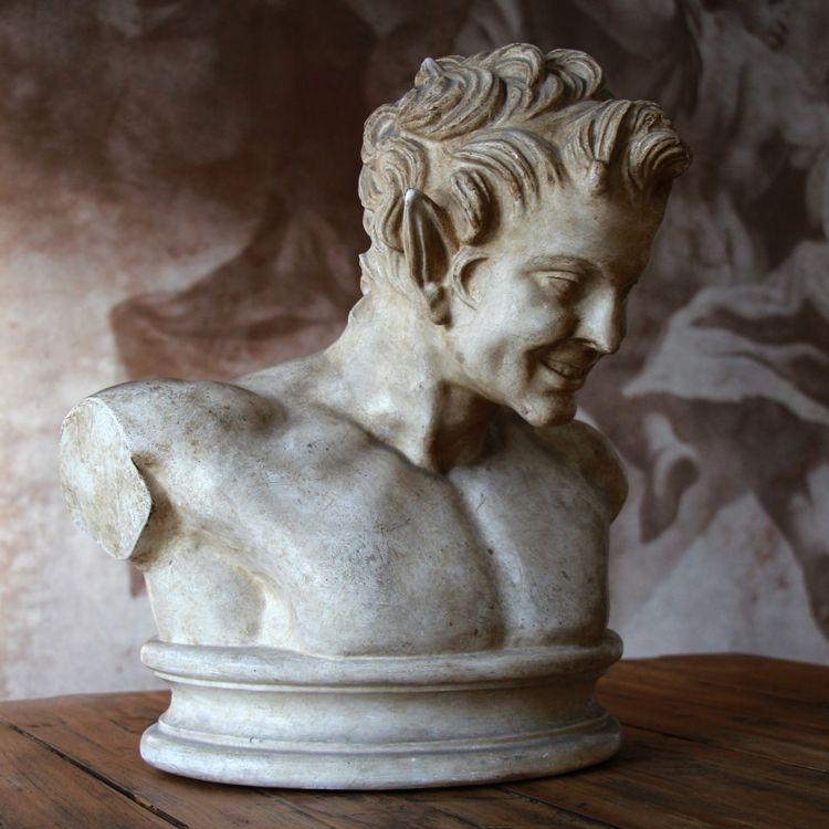 Busto in gesso patinato "stile terracotta" del XIX secolo con sigillo del Louvre 1880