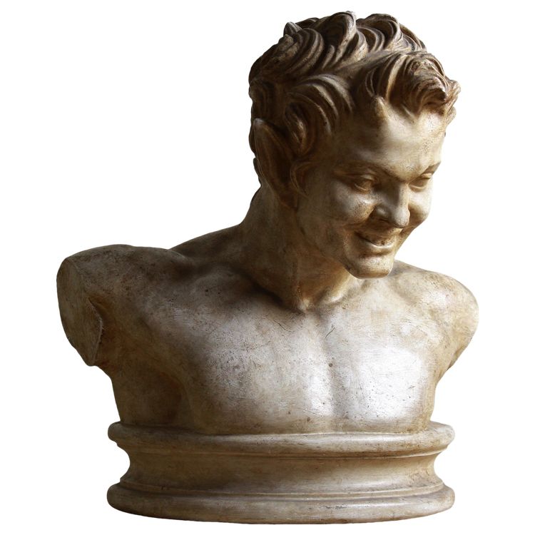 Busto in gesso patinato "stile terracotta" del XIX secolo con sigillo del Louvre 1880
