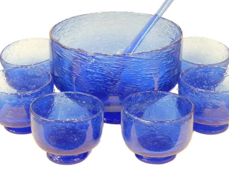 Biot, 8-Piece Punch Set in Bubbled Glass, Circa 1970
