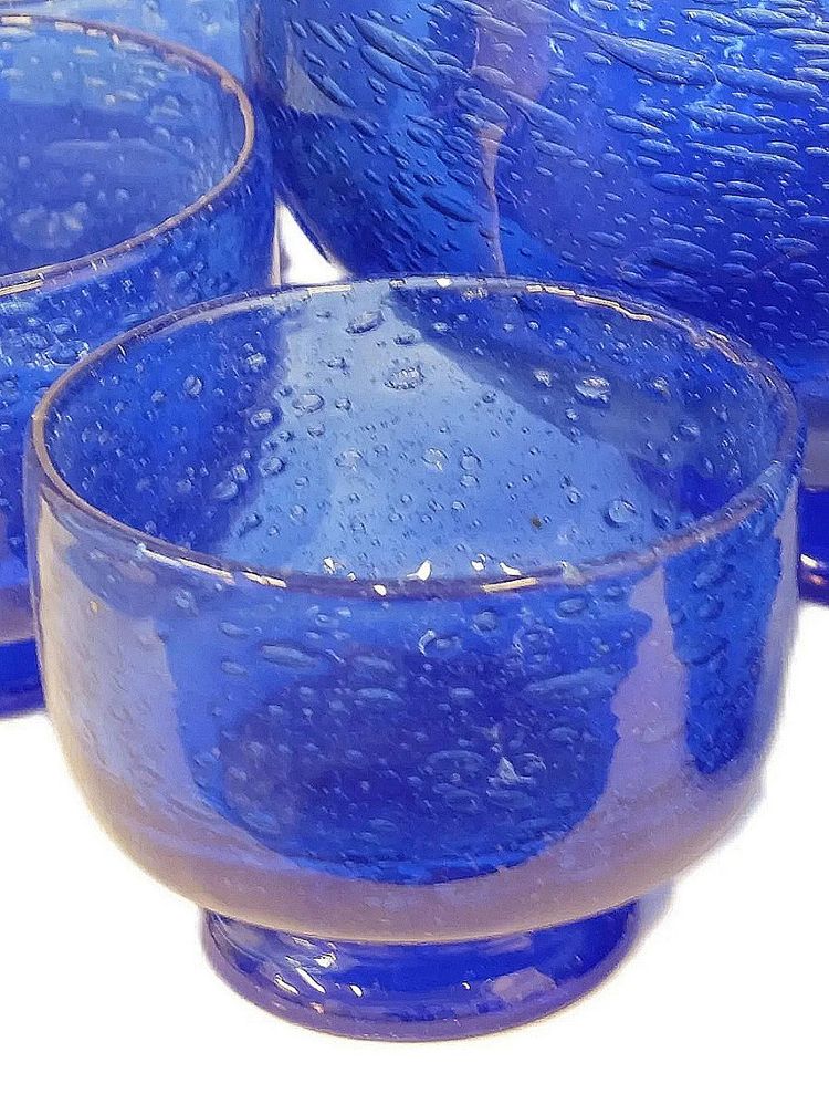 Biot, 8-Piece Punch Set in Bubbled Glass, Circa 1970