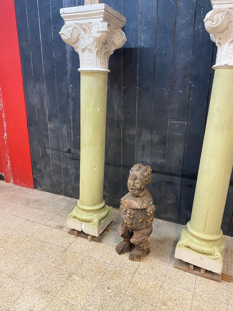 Pair of Antique Patinated Plaster Columns From A Theater Circa 1880