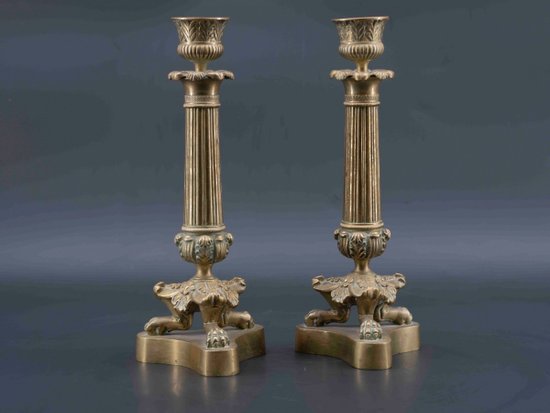 Coppia di portacandele in bronzo, XIX secolo