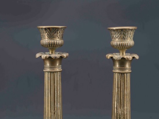 Coppia di portacandele in bronzo, XIX secolo
