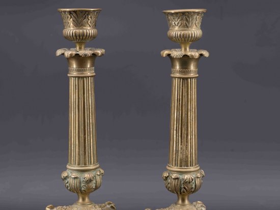 Coppia di portacandele in bronzo, XIX secolo