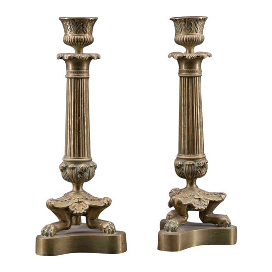 Coppia di portacandele in bronzo, XIX secolo