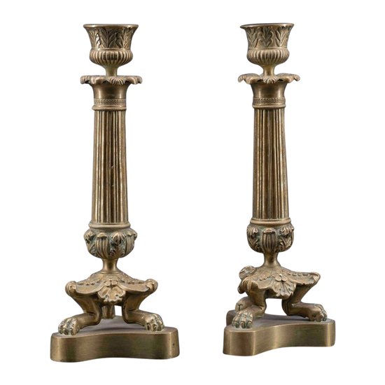 Pair Of Bronze Candlesticks, 19th Century