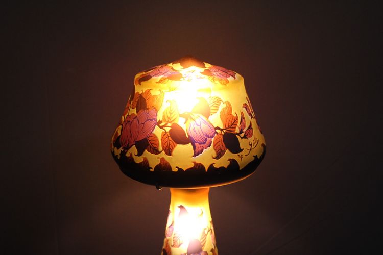 Pâte De Verre Gallé Tip Mushroom Lamp