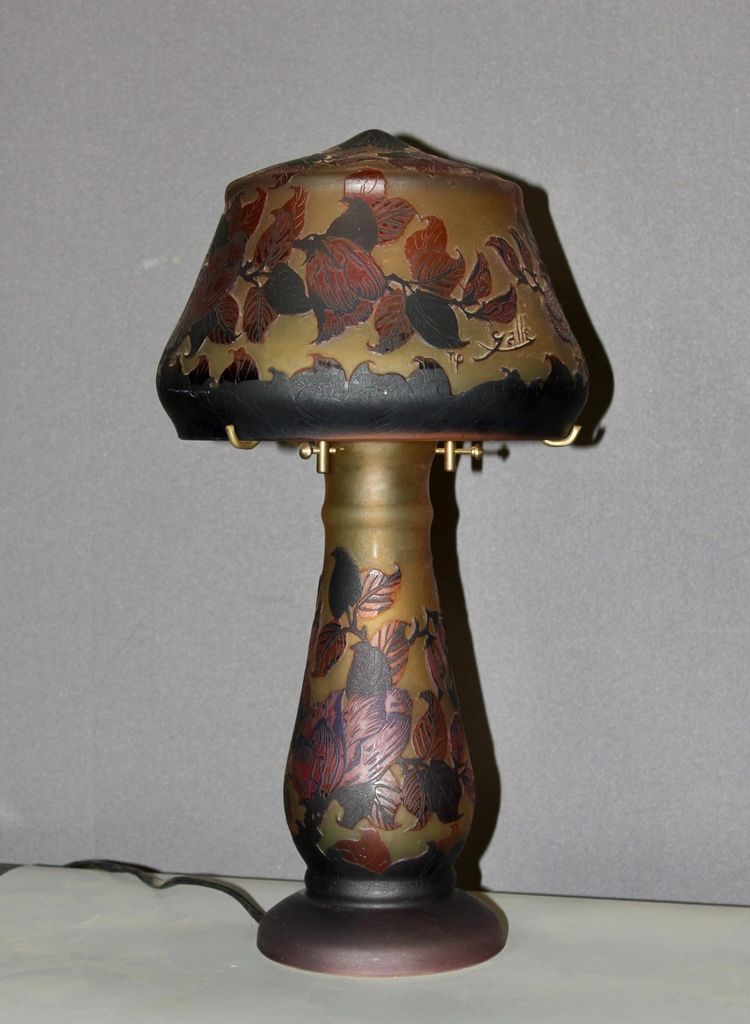 Pâte De Verre Gallé Tip Mushroom Lamp