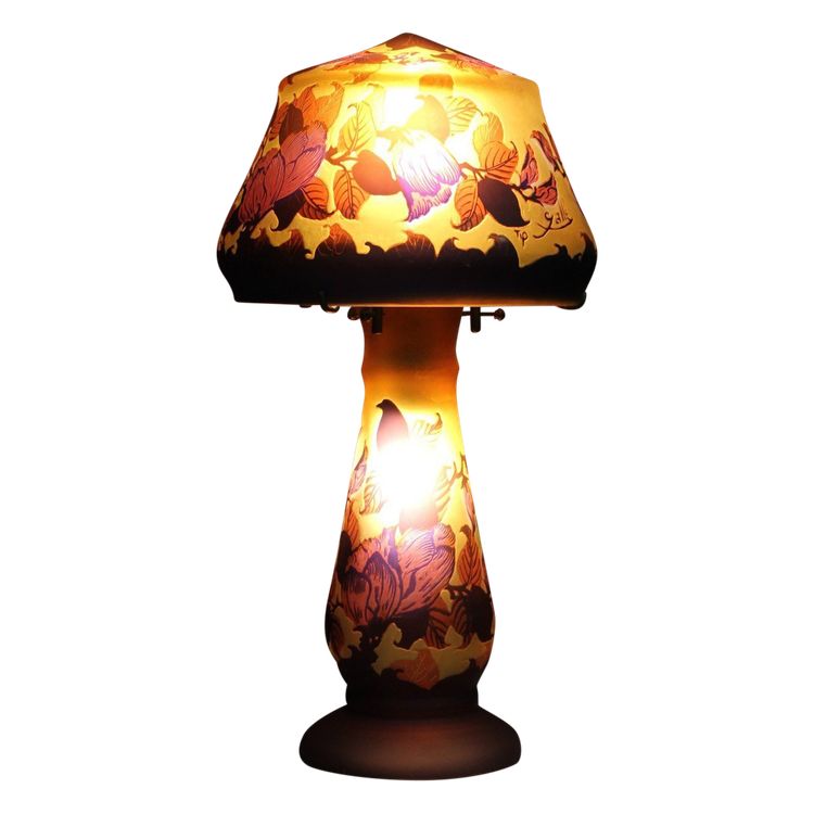 Pâte De Verre Gallé Tip Mushroom Lamp