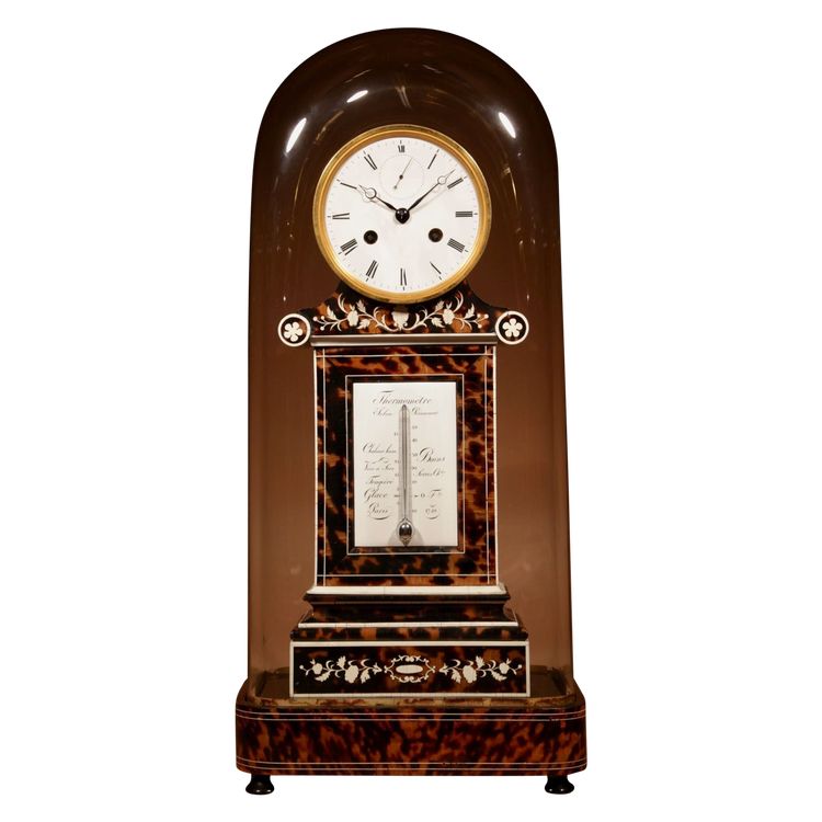 Magnifique et rare pendule de cheminée française avec thermomètre, vers 1870.