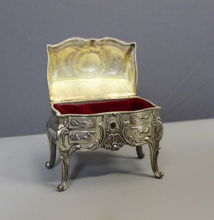 Silver Metal Jewelry Box Imitating A Desk
