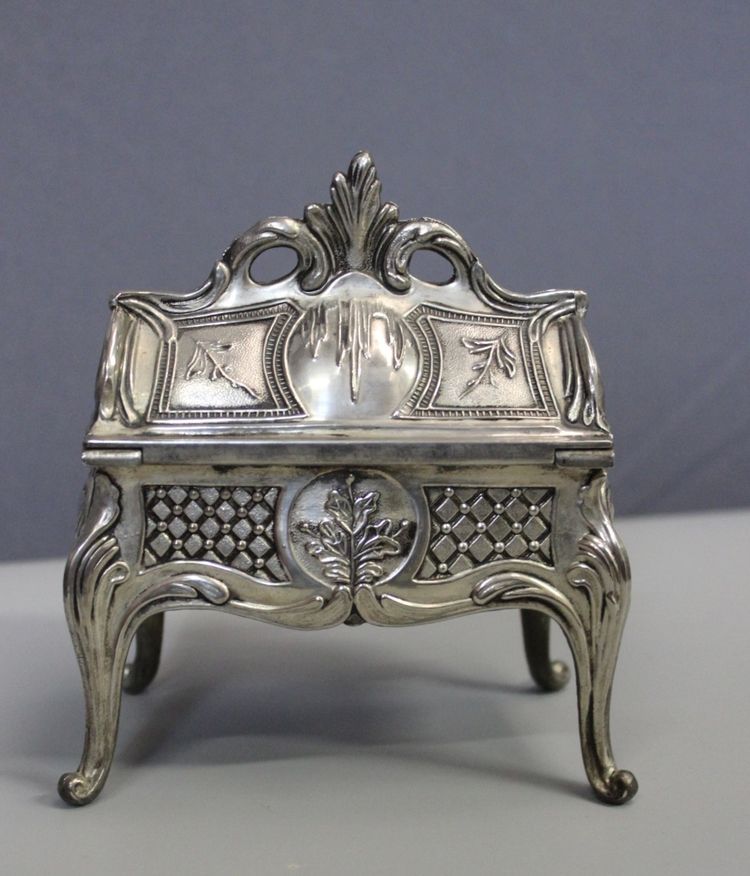 Silver Metal Jewelry Box Imitating A Desk