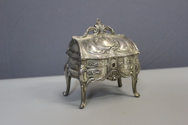 Silver Metal Jewelry Box Imitating A Desk