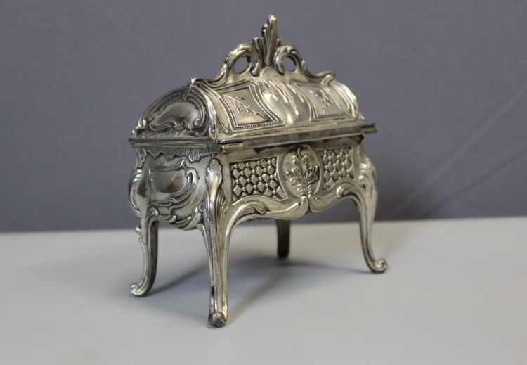 Silver Metal Jewelry Box Imitating A Desk