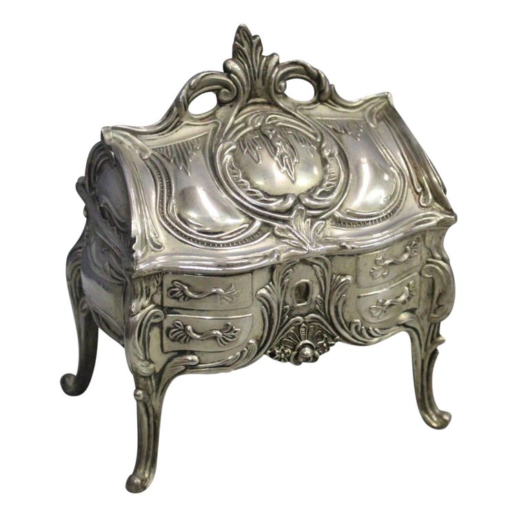 Silver Metal Jewelry Box Imitating A Desk