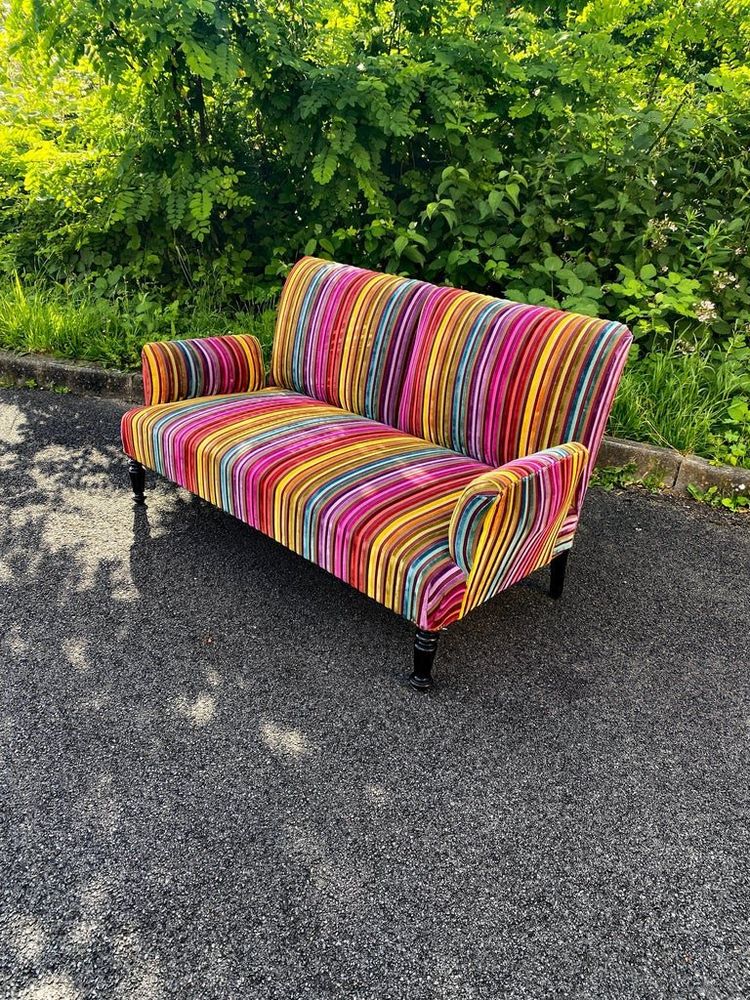 Sofa Napoleon 3 , Restauriert, Velours Mehrfarbig