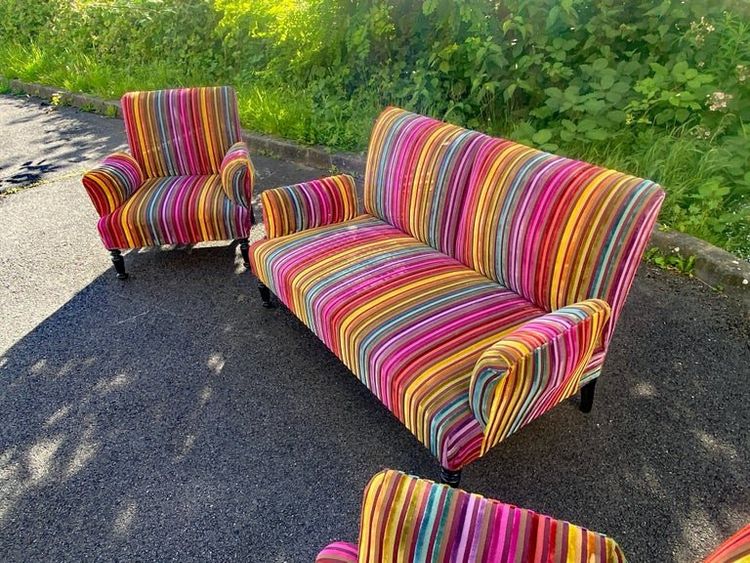 Sofa Napoleon 3 , Restauriert, Velours Mehrfarbig