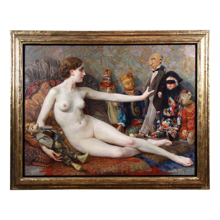Nudo Olio su tela "odalisca Aux Pantins" Di Georges Brasseur 1930