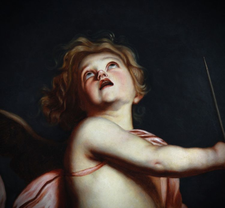 Peinture à l'huile sur toile "Cupidon" circa 1900 d'après Anthony van Dyck