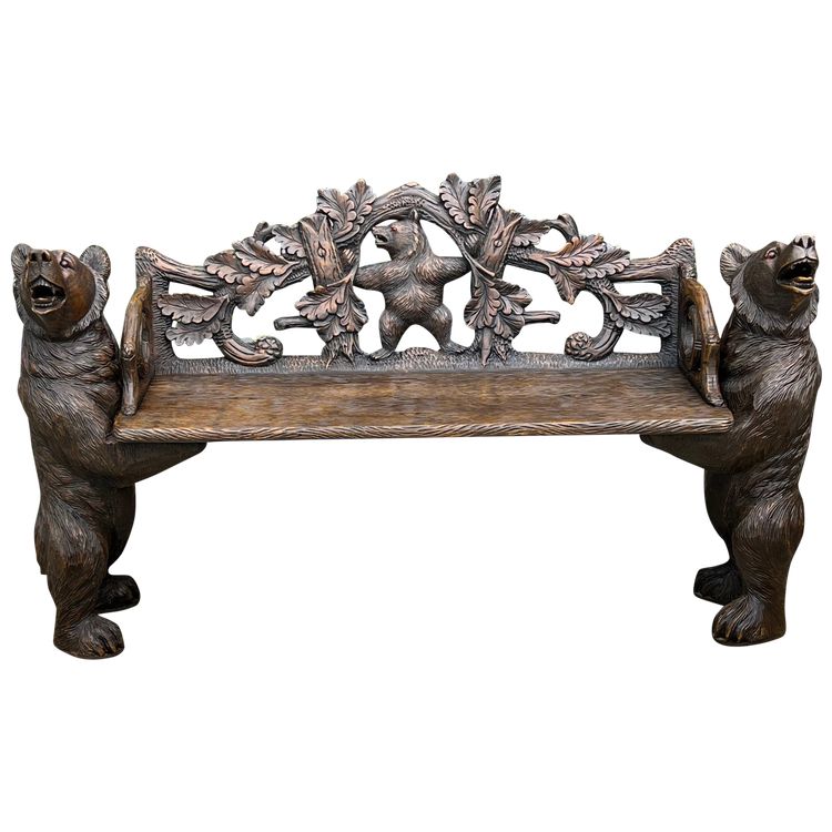 BANC AUX OURS FORET NOIRE EN BOIS SCULPTÉ A DÉCOR D OURSON ÉPOQUE FIN XIX e