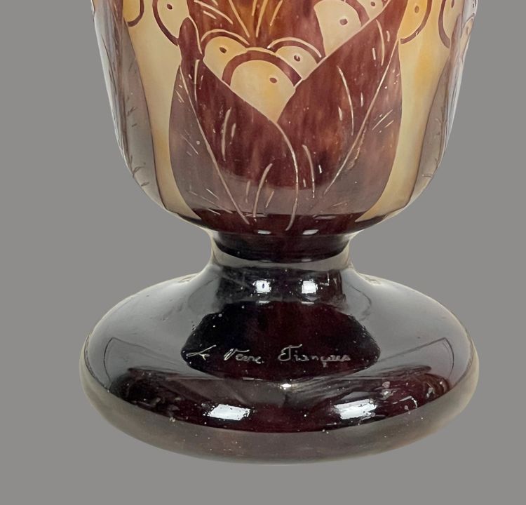 LE VERRE FRANÇAIS 1924 / 1927 BALUSTER VASE ON STEM IN MULTI-LAYERED GLASS