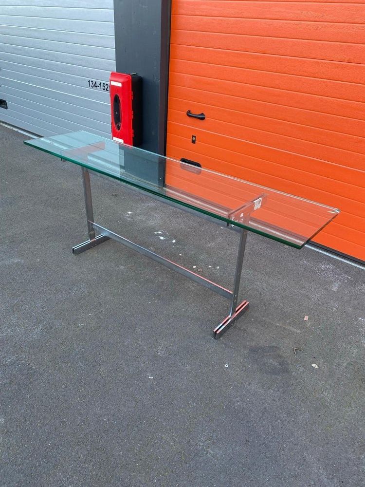 Elegante console in acciaio e vetro di Guy Lefevre, 1970 circa