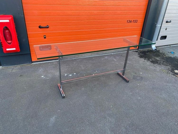 Elegante console in acciaio e vetro di Guy Lefevre, 1970 circa