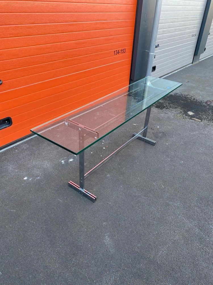 Elegante console in acciaio e vetro di Guy Lefevre, 1970 circa