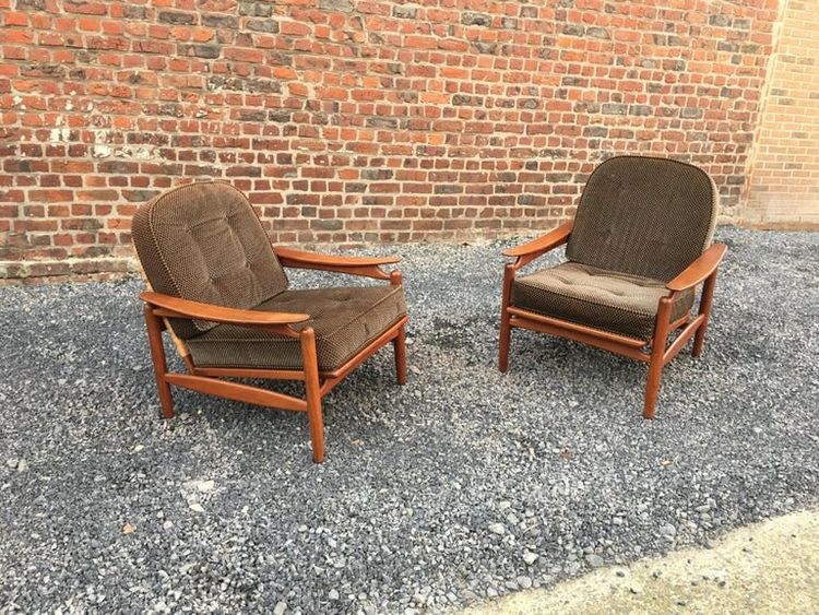 Salon Scandinave En Teck Comportant Une Banquette Et Deux Fauteuils Circa 1970