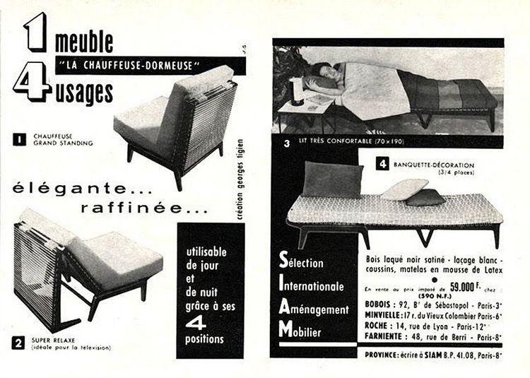 Georges Tigien , Intéressant Fauteuil Transformable En Chauffeuse Et Lit d'Appoint , Circa 1960
