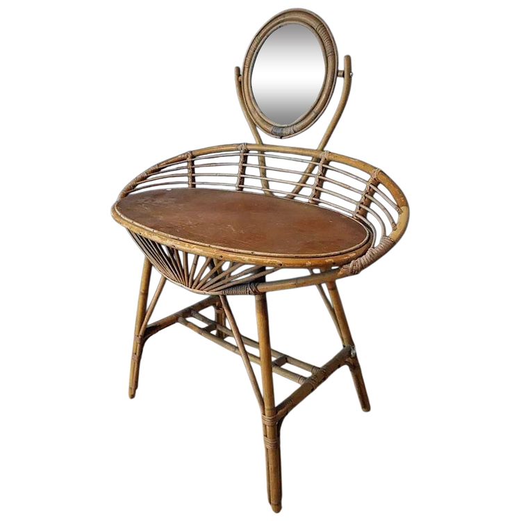 Originale Console En Bambou, Coiffeuse Attribuée à Louis Sognot Circa 1950