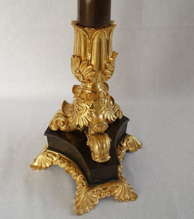 Pair of 6-light gilt bronze and patinated candelabra, Restoration - Empire style - 1830